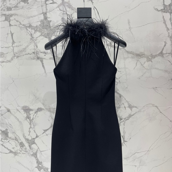 Saint Laurent Dresses & Skirts - Saint Laurent Black Strapless Feather-Trim Sheath Dress
